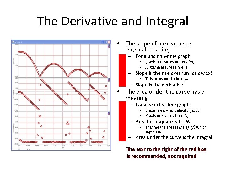 The Derivative and Integral • The slope of a curve has a physical meaning