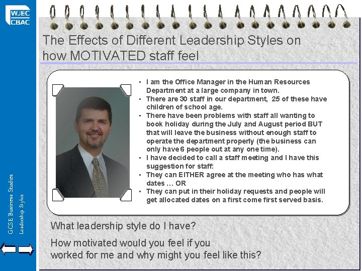 Leadership Styles GCSE Business Studies The Effects of Different Leadership Styles on how MOTIVATED