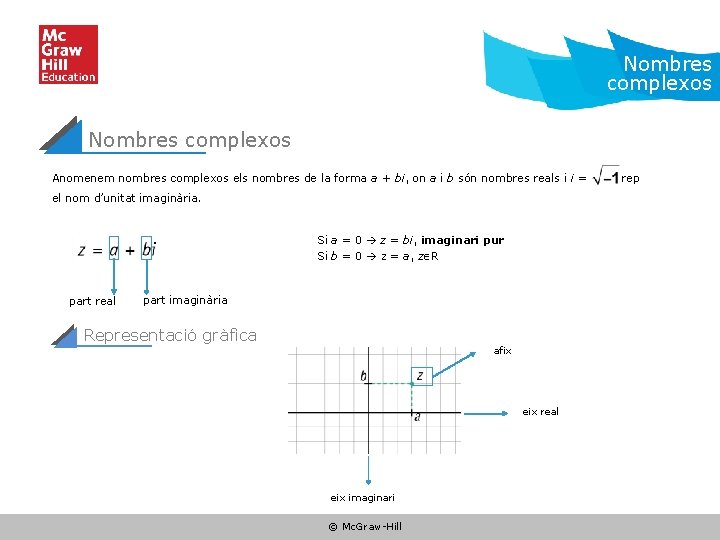 Nombres complexos Anomenem nombres complexos els nombres de la forma a + bi, on