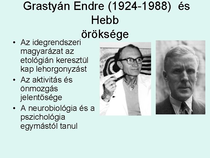 Grastyán Endre (1924 -1988) és Hebb öröksége • Az idegrendszeri magyarázat az etológián keresztül