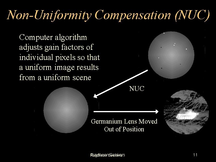 Non-Uniformity Compensation (NUC) Computer algorithm adjusts gain factors of individual pixels so that a