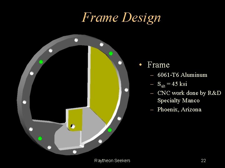 Frame Design • Frame – 6061 -T 6 Aluminum – Sult = 45 ksi