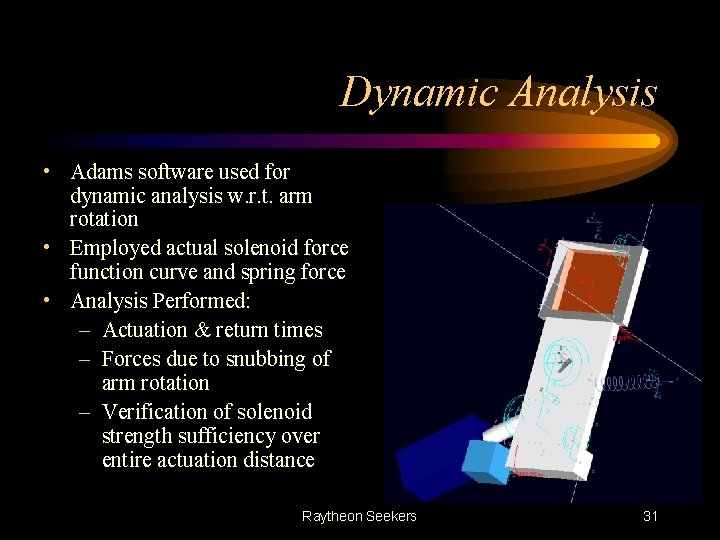 Dynamic Analysis • Adams software used for dynamic analysis w. r. t. arm rotation