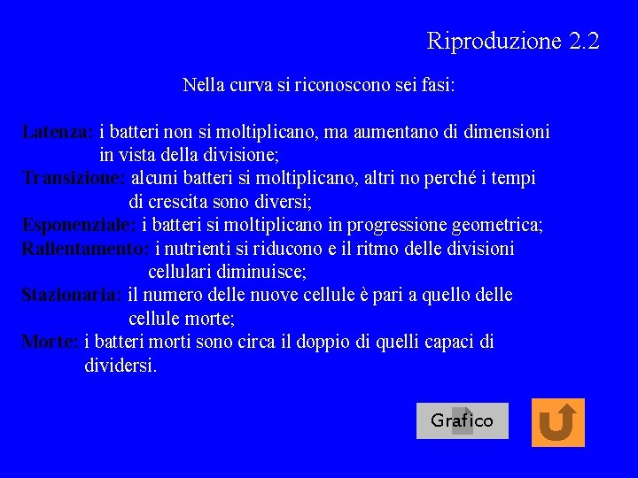 Riproduzione 2. 2 Nella curva si riconoscono sei fasi: Latenza: i batteri non si