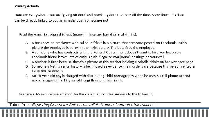 Taken from: Exploring Computer Science—Unit 1: Human Computer Interaction 