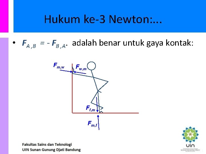 Hukum ke-3 Newton: . . . • FA , B = - FB ,