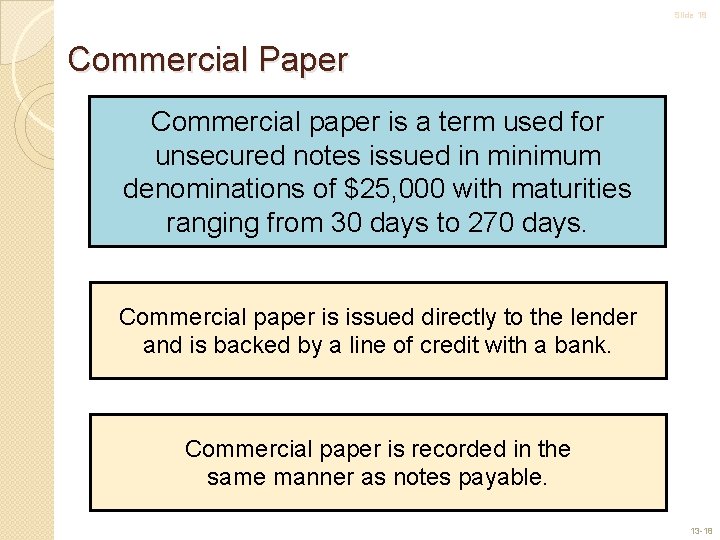 Slide 18 Commercial Paper Commercial paper is a term used for unsecured notes issued