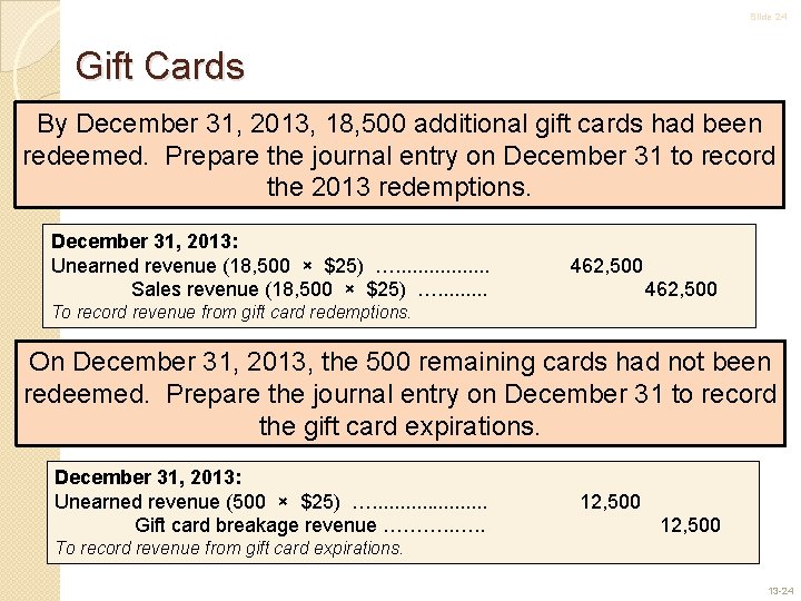 Slide 24 Gift Cards By December 31, 2013, 18, 500 additional gift cards had