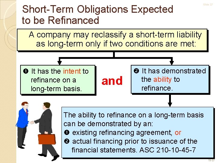 Short-Term Obligations Expected to be Refinanced Slide 27 A company may reclassify a short-term