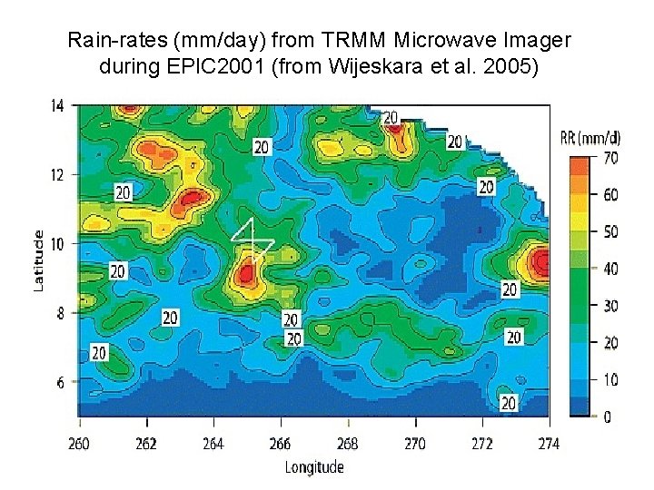 Rain-rates (mm/day) from TRMM Microwave Imager during EPIC 2001 (from Wijeskara et al. 2005)