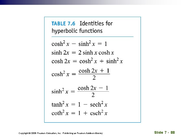 Copyright © 2008 Pearson Education, Inc. Publishing as Pearson Addison-Wesley Slide 7 - 88