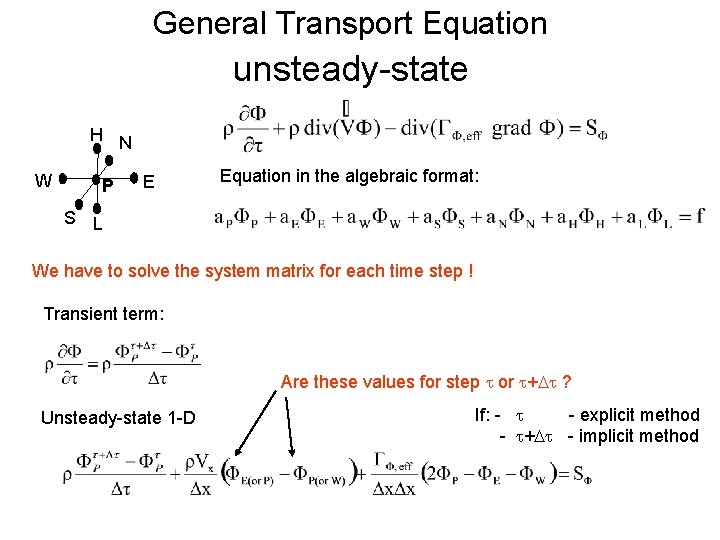 General Transport Equation unsteady-state H N W P E Equation in the algebraic format: