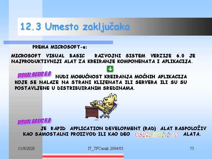 12. 3 Umesto zaključaka PREMA MICROSOFT-u: MICROSOFT VISUAL BASIC RAZVOJNI SISTEM VERZIJE 6. 0