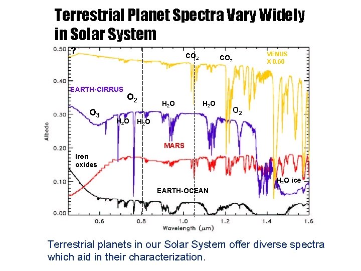 Terrestrial Planet Spectra Vary Widely in Solar System ? CO 2 EARTH-CIRRUS O 3