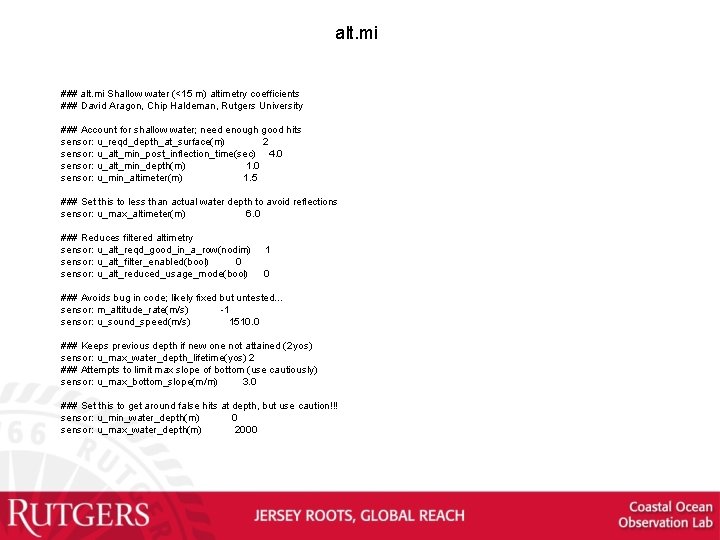 alt. mi ### alt. mi Shallow water (<15 m) altimetry coefficients ### David Aragon,