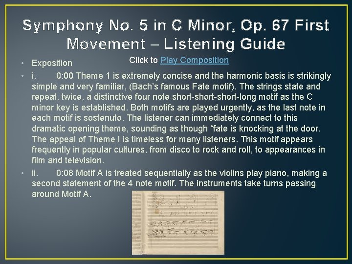 Symphony No. 5 in C Minor, Op. 67 First Movement – Listening Guide Click