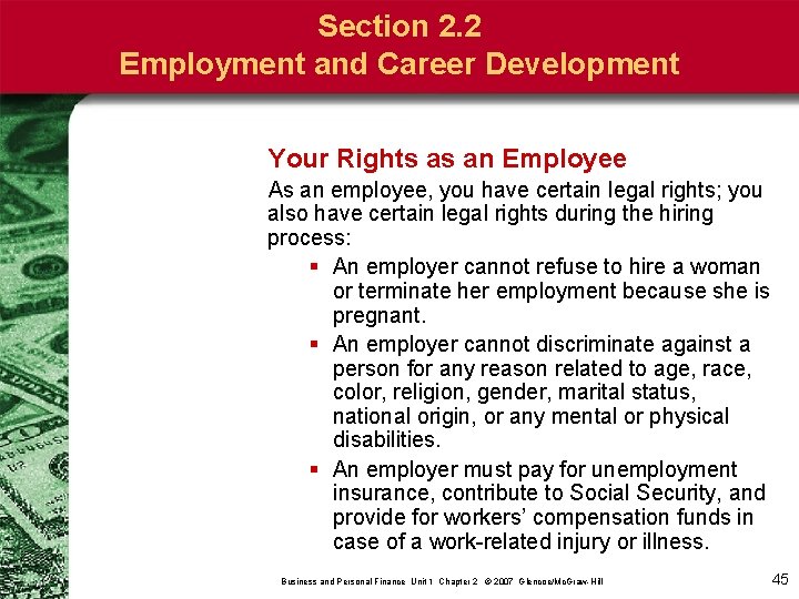 Section 2. 2 Employment and Career Development Your Rights as an Employee As an