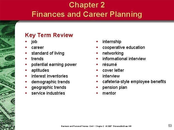 Chapter 2 Finances and Career Planning Key Term Review § § § § §