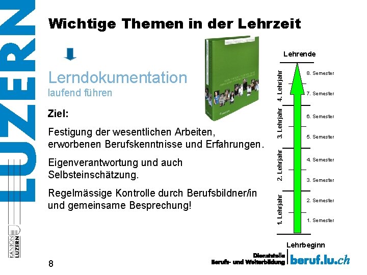Wichtige Themen in der Lehrzeit Festigung der wesentlichen Arbeiten, erworbenen Berufskenntnisse und Erfahrungen. Eigenverantwortung