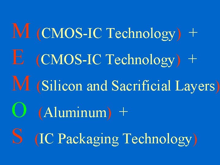M (CMOS-IC Technology) + E (CMOS-IC Technology) + M (Silicon and Sacrificial Layers) O