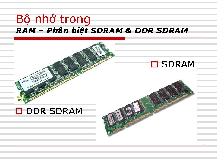 Bộ nhớ trong RAM – Phân biệt SDRAM & DDR SDRAM o DDR SDRAM