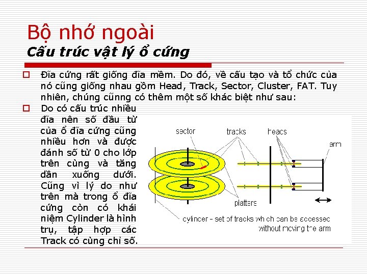 Bộ nhớ ngoài Cấu trúc vật lý ổ cứng o o Đĩa cứng rất