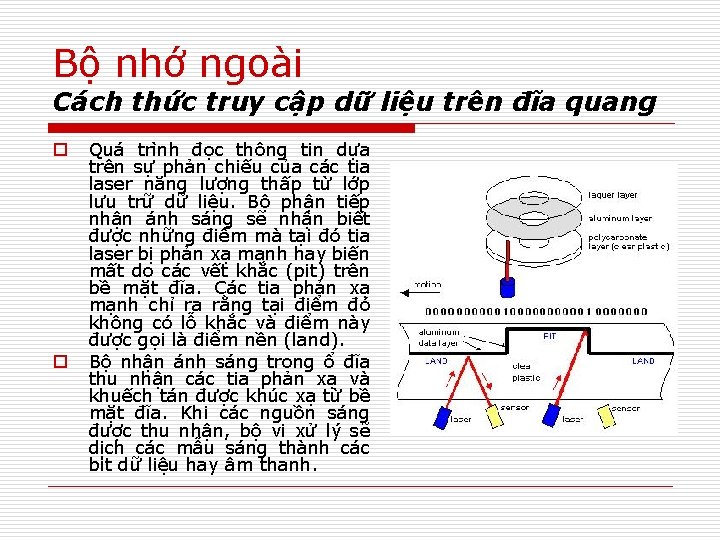 Bộ nhớ ngoài Cách thức truy cập dữ liệu trên đĩa quang o o