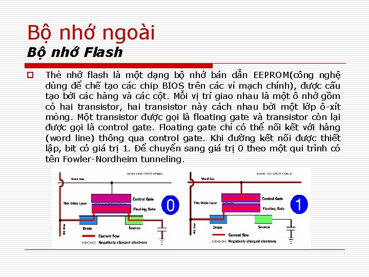 Bộ nhớ ngoài Bộ nhớ Flash o Thẻ nhớ flash là một dạng bộ