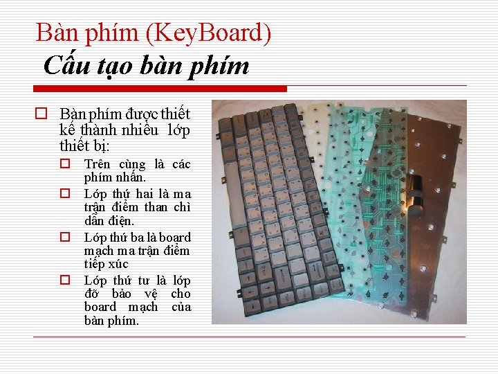 Bàn phím (Key. Board) Cấu tạo bàn phím o Bàn phím được thiết kế