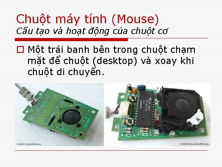 Chuột máy tính (Mouse) Cấu tạo và hoạt động của chuột cơ o Một