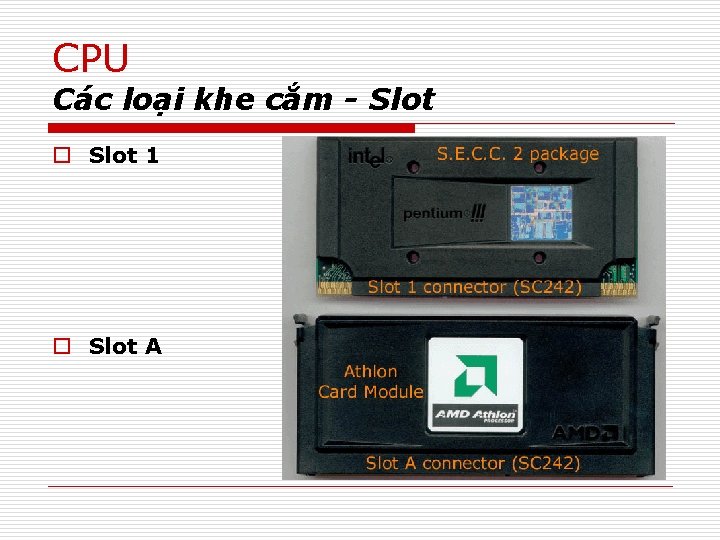 CPU Các loại khe cắm - Slot o Slot 1 o Slot A 