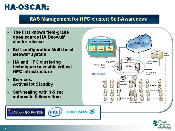 HA-OSCAR: RAS Management for HPC cluster: Self-Awareness · The first known field-grade open source