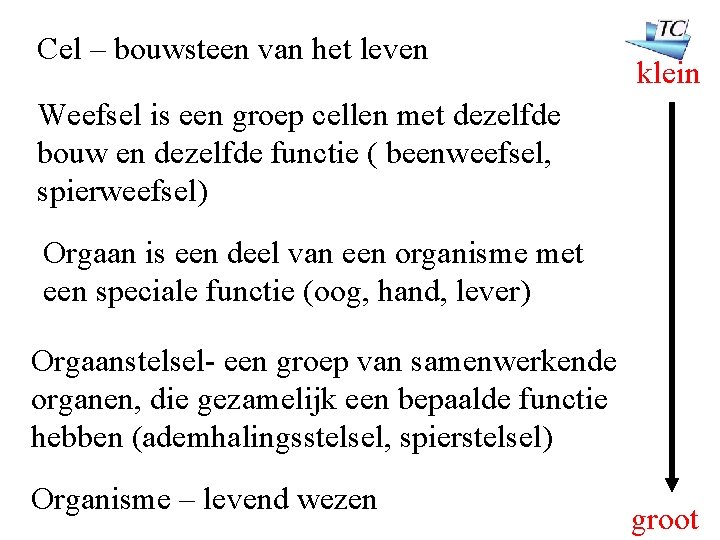 Cel – bouwsteen van het leven klein Weefsel is een groep cellen met dezelfde