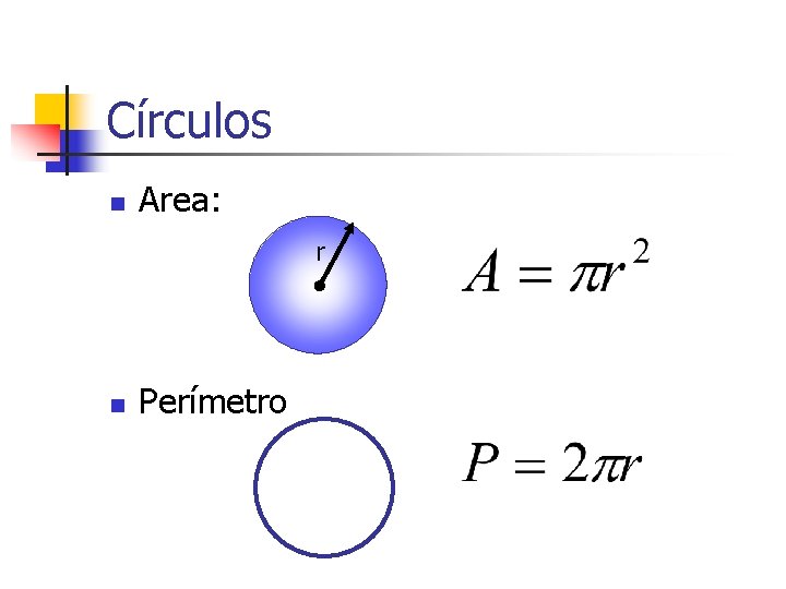 Círculos n Area: r n Perímetro 