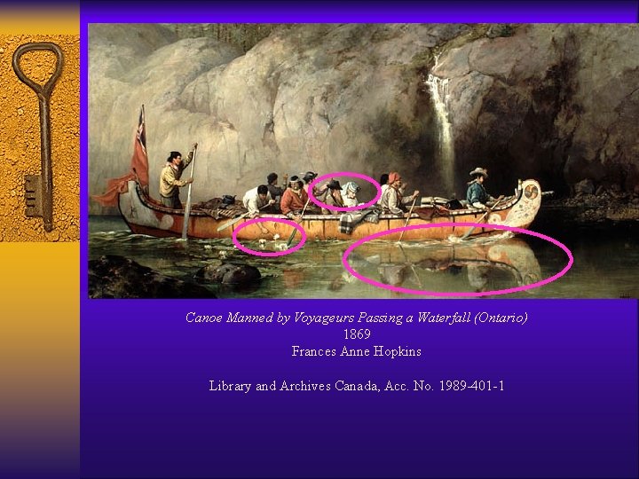 Canoe Manned by Voyageurs Passing a Waterfall (Ontario) 1869 Frances Anne Hopkins Library and Canoe Manned by Voyageurs Passing a Waterfall (Ontario) 1869 Frances Anne Hopkins Library and