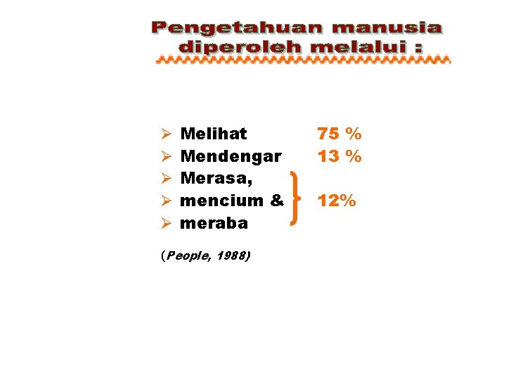 Ø Ø Ø Melihat Mendengar Merasa, mencium & meraba (People, 1988) 75 % 13