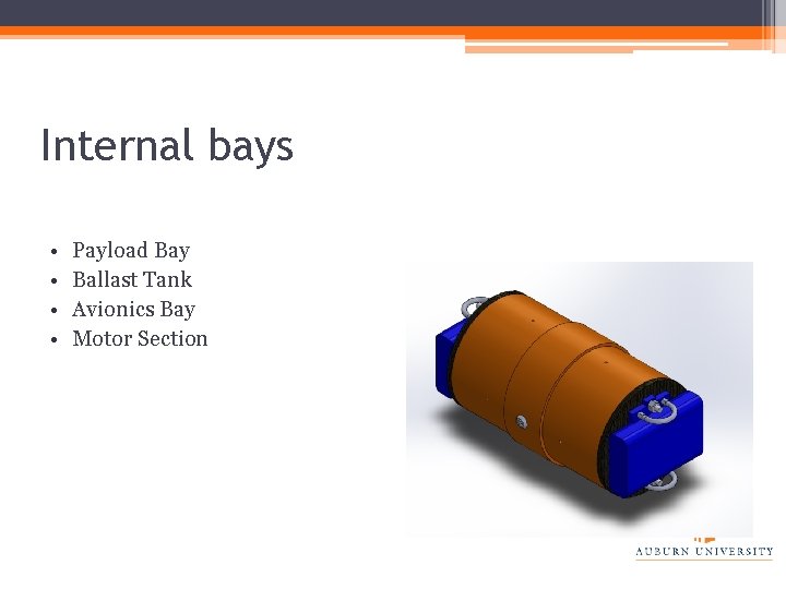 Internal bays • • Payload Bay Ballast Tank Avionics Bay Motor Section 