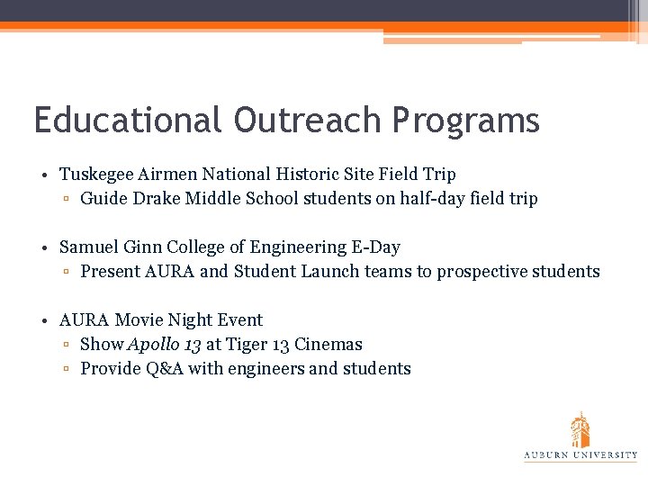 Educational Outreach Programs • Tuskegee Airmen National Historic Site Field Trip ▫ Guide Drake