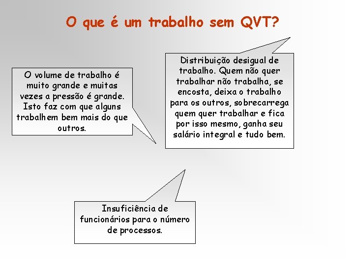 O que é um trabalho sem QVT? O volume de trabalho é muito grande