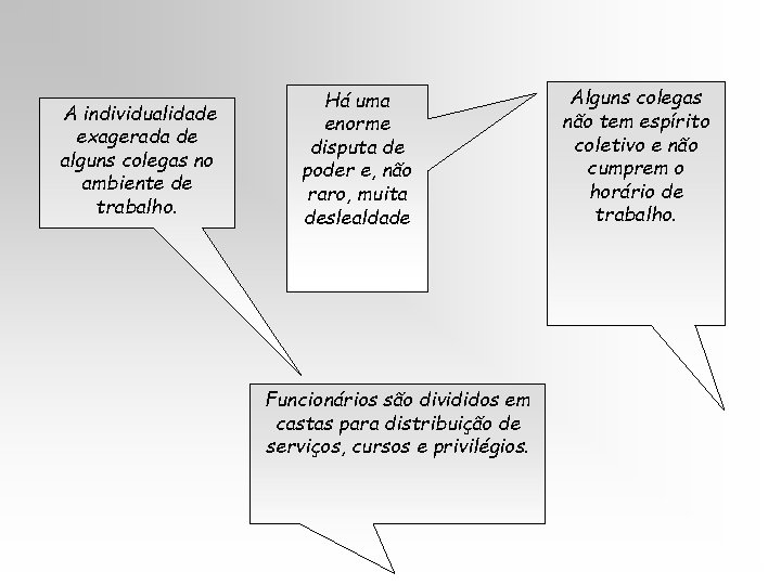 A individualidade exagerada de alguns colegas no ambiente de trabalho. Há uma enorme disputa