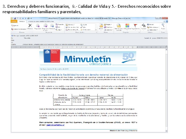 3. Derechos y deberes funcionarios, 9. - Calidad de Vida y 5. - Derechos