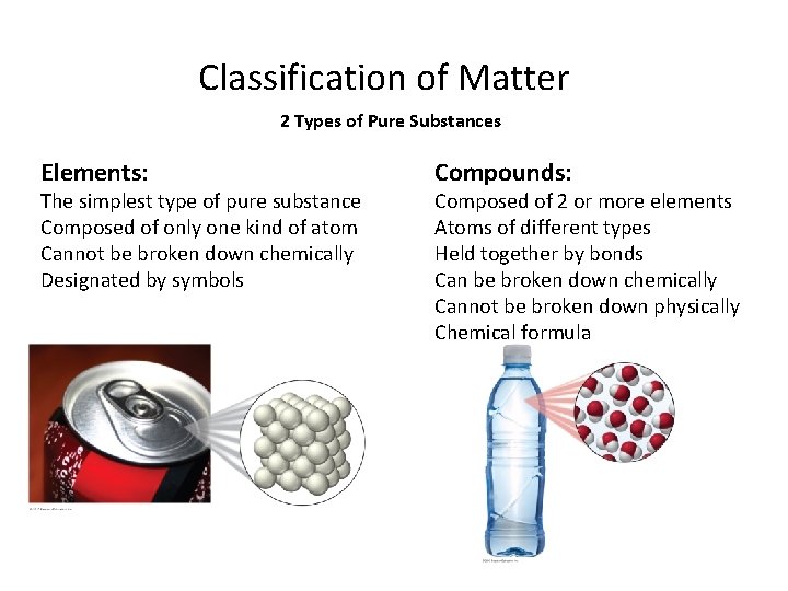 Classification of Matter 2 Types of Pure Substances Elements: The simplest type of pure