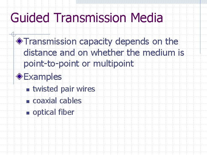 Guided Transmission Media Transmission capacity depends on the distance and on whether the medium