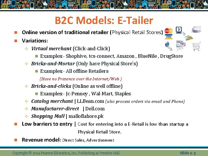 B 2 C Models: E-Tailer Online version of traditional retailer (Physical Retail Stores) n