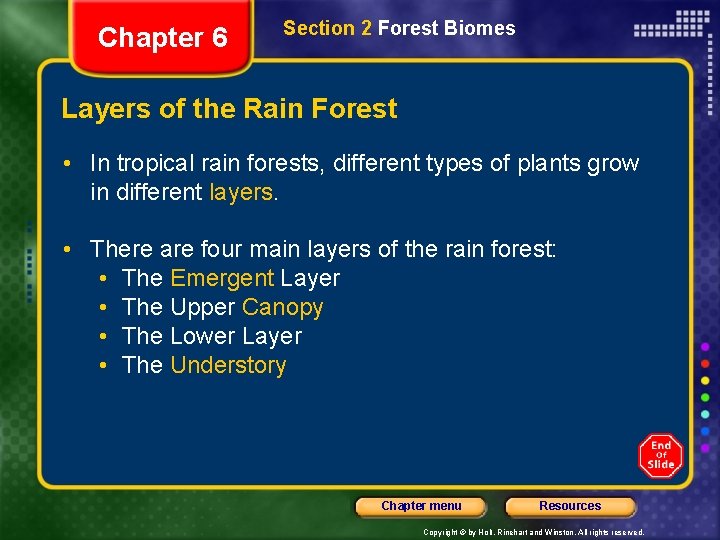 Chapter 6 Section 2 Forest Biomes Layers of the Rain Forest • In tropical