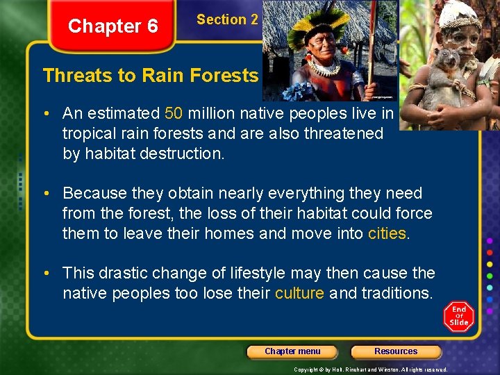Chapter 6 Section 2 Forest Biomes Threats to Rain Forests • An estimated 50