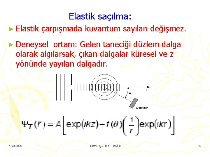 Elastik saçılma: ► Elastik çarpışmada kuvantum sayıları değişmez. ► Deneysel ortam: Gelen taneciği düzlem