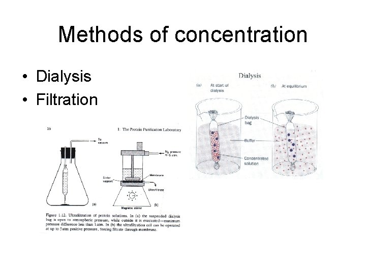 Methods of concentration • Dialysis • Filtration 