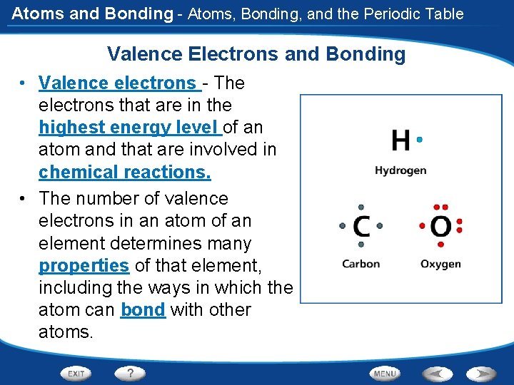 Atoms and Bonding - Atoms, Bonding, and the Periodic Table Valence Electrons and Bonding