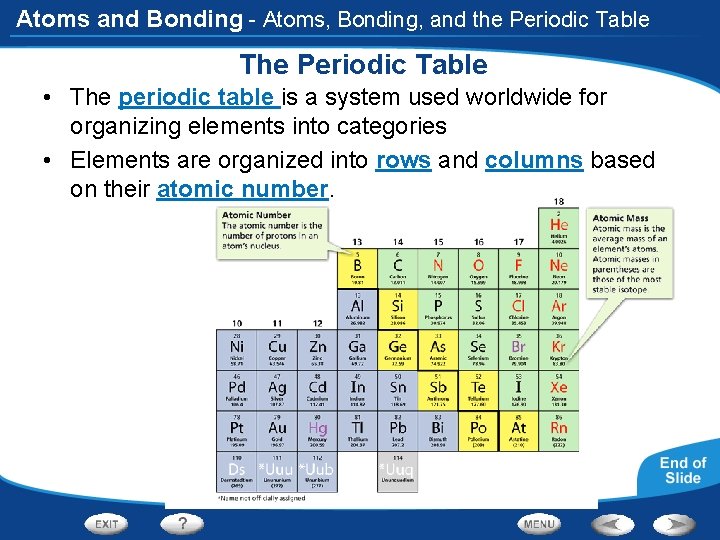 Atoms and Bonding - Atoms, Bonding, and the Periodic Table The Periodic Table •